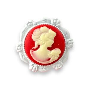 Modern Victorian Woman Red & White Ornate Baroque Adjustable Ring OOAK